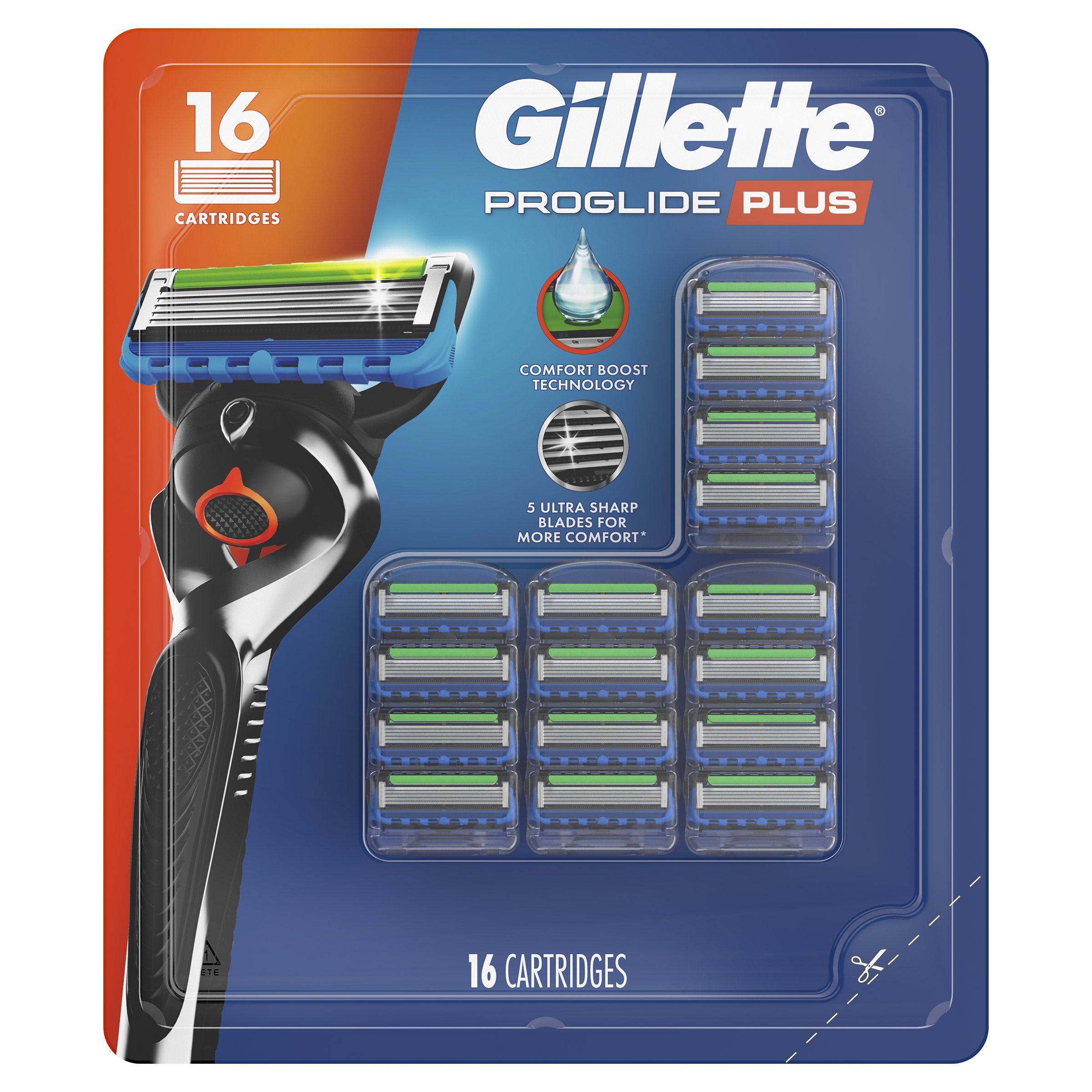 Gillette Proglide Plus Razor Cartridge Refills, 16-Count