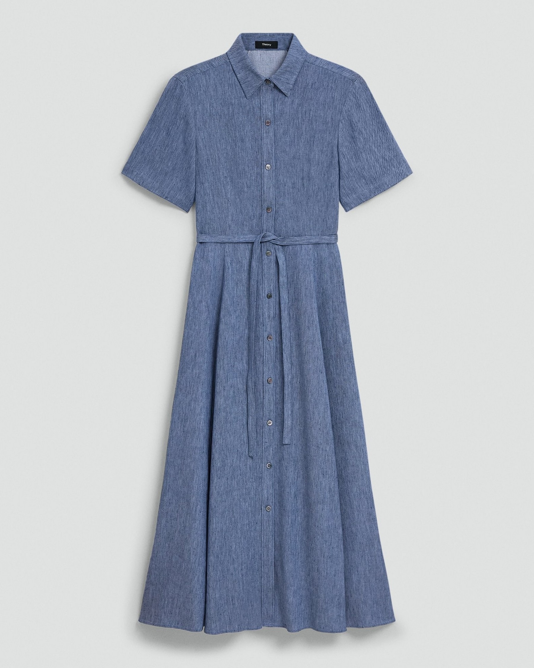 Belted Shirt Dress in Fluid Linen