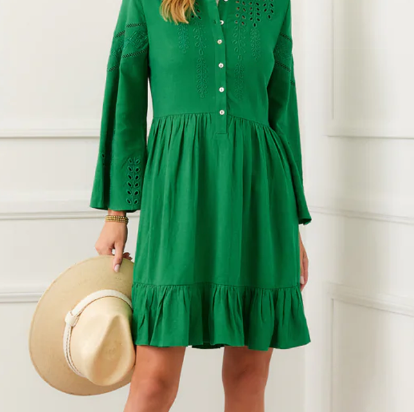 Flare Sleeve Embroidered Tiered Dress