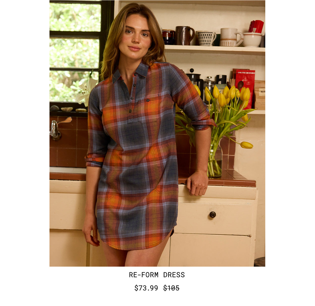 Re-Form Flannel Shirtdress: Was $105 Now $73.99