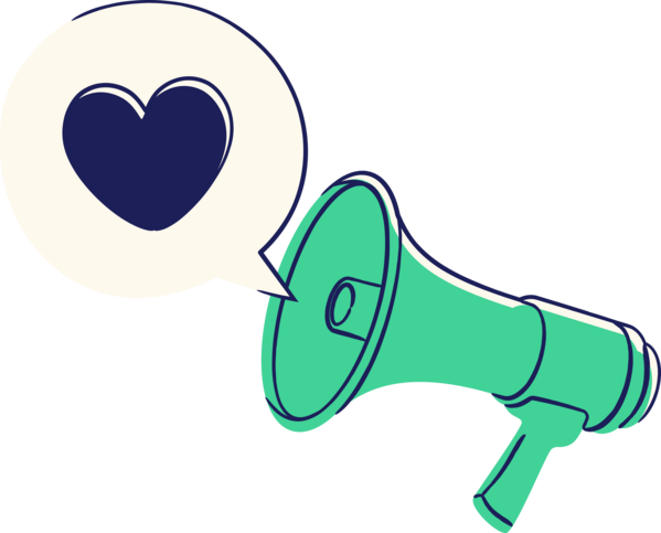 megaphone icon with heart doodle