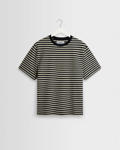 Dean - Navy And Ecru Striped Textured Organic Cotton T-Shirt