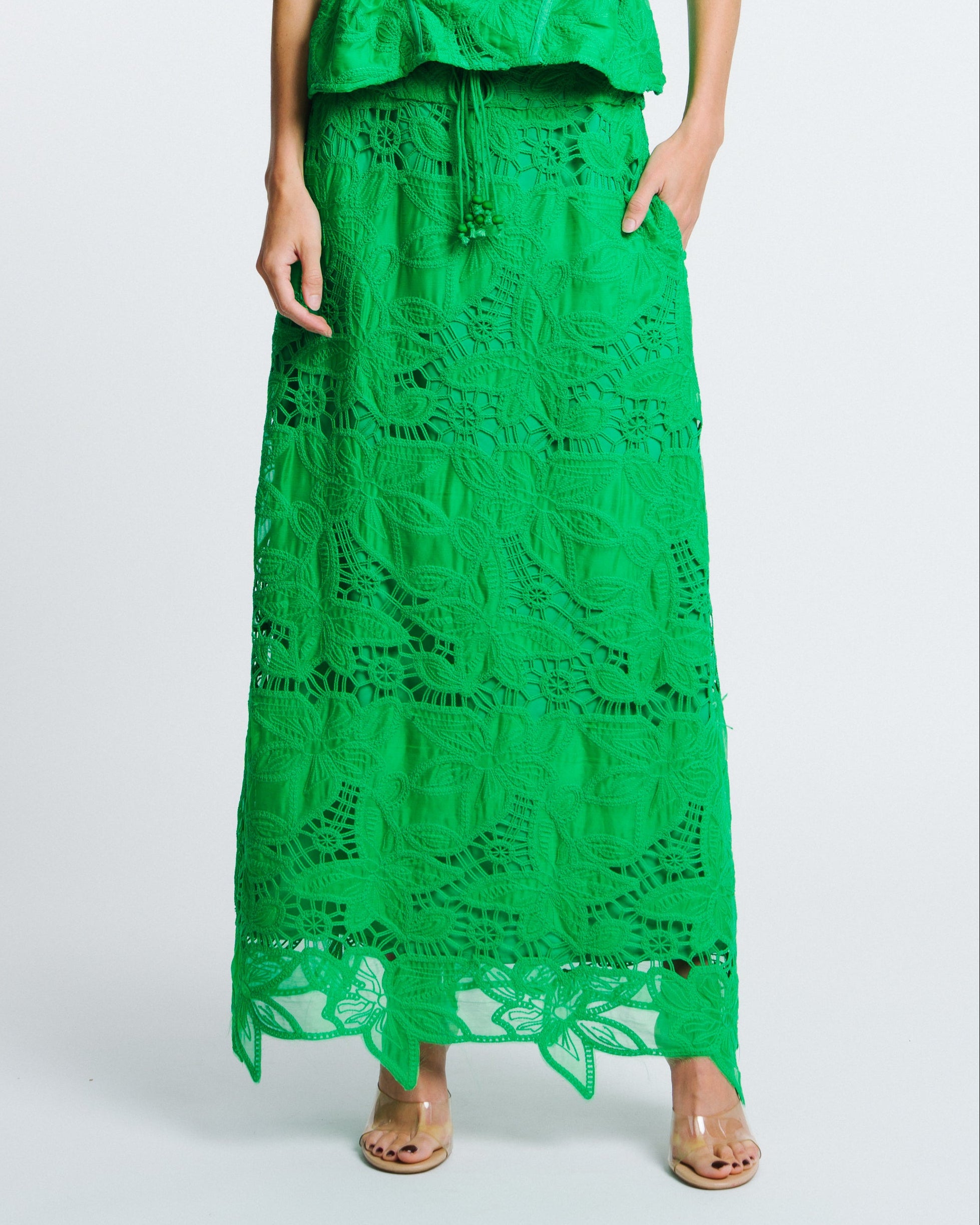 Image of Lori	Embroidered Lace Midi Skirt