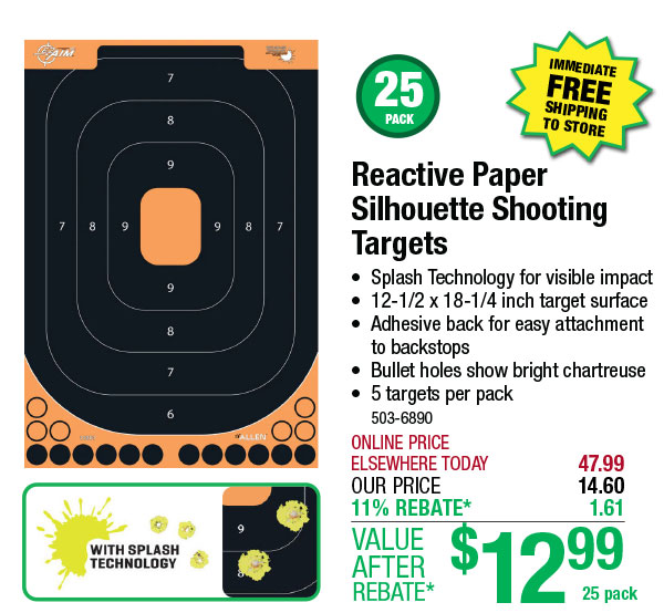 Reactive Paper Silhouette Shooting Targets - ONLY $12.99 After Rebate*!