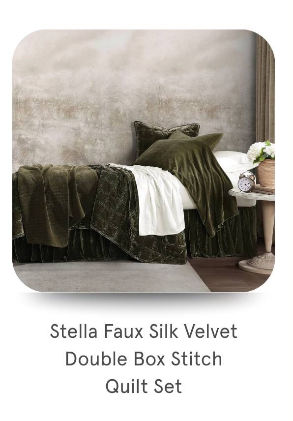 Stella Faux Silk Velvet Double Box Stitch Quilt Set