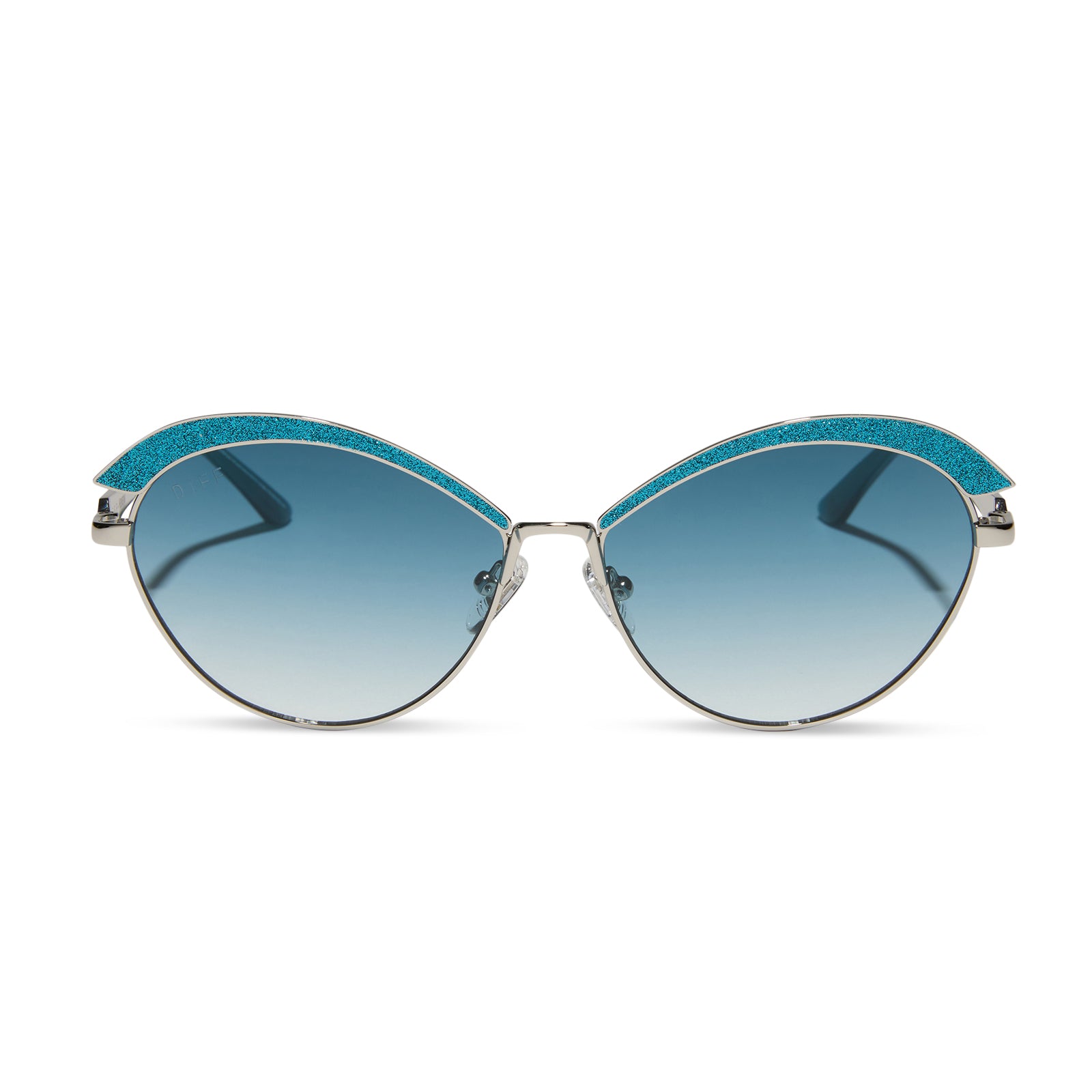Image of BIANCA BARCLAY - GLITTERY SIREN TEAL + SILVER + TEAL TO GREY SUNGLASSES