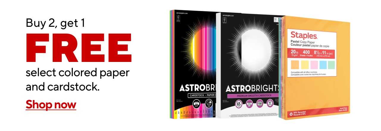 Stock Up & Save! Buy 2, Get 1 Free on Colored Copy Paper & Cardstock.