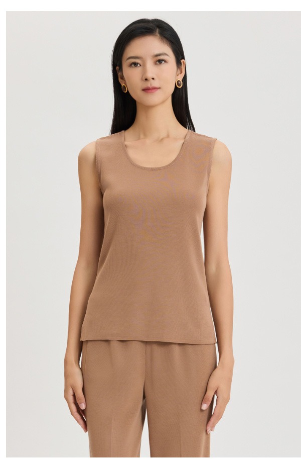 Mid-Length Scoop Neck Knit Tank, Warm Taupe