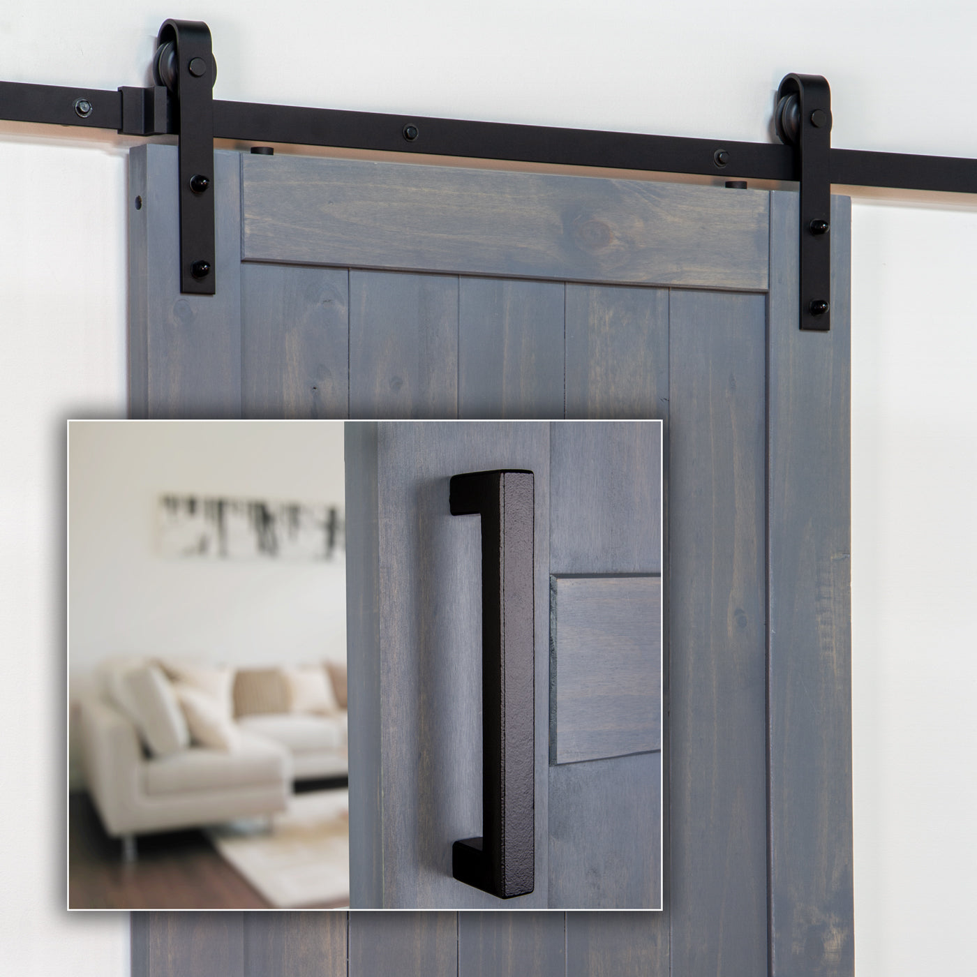 Image of Barn Door Hardware Track Kit (Includes Black Iron Grip)