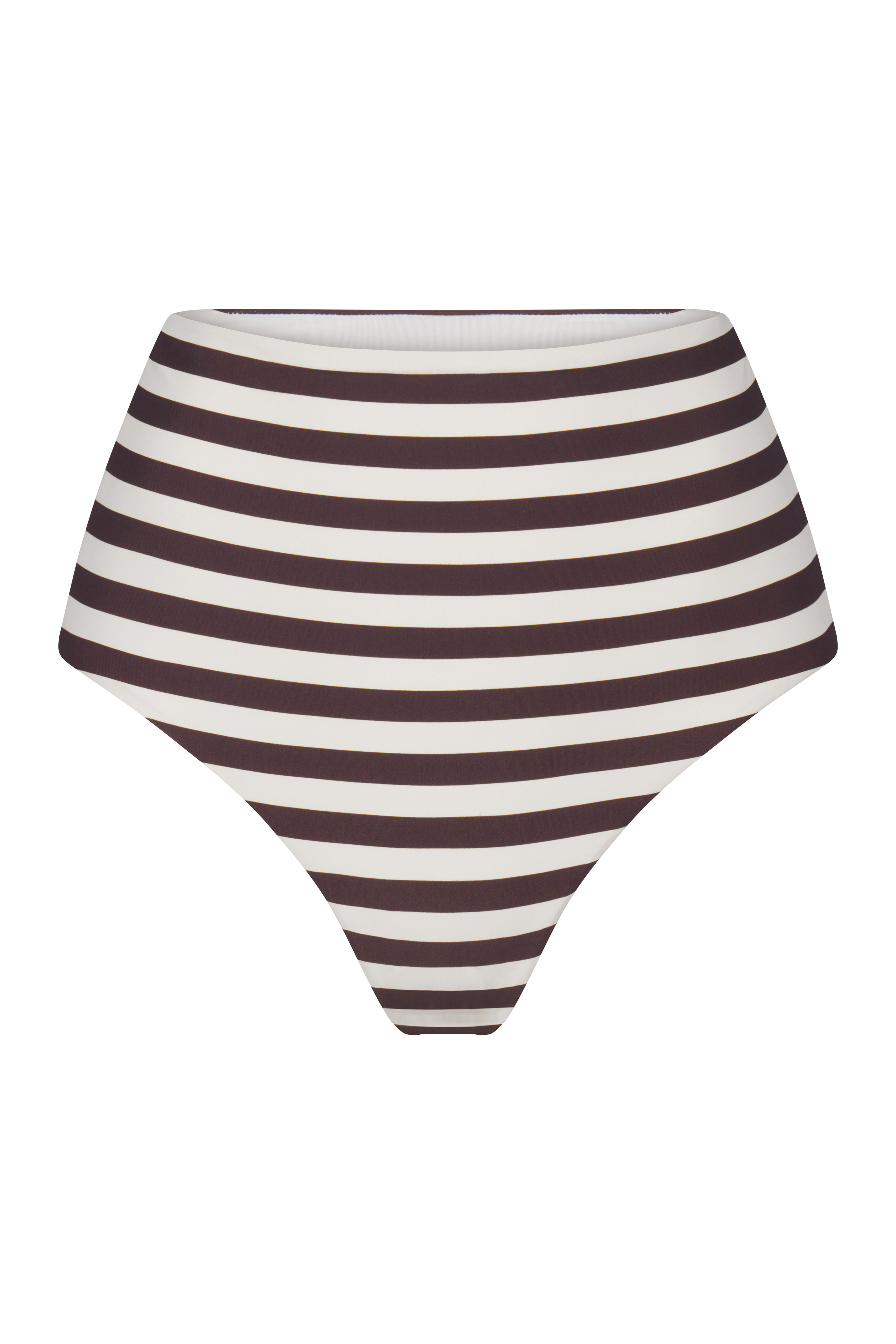 Image of High-Waist Bikini Bottom in Espresso Horizontal Stripes