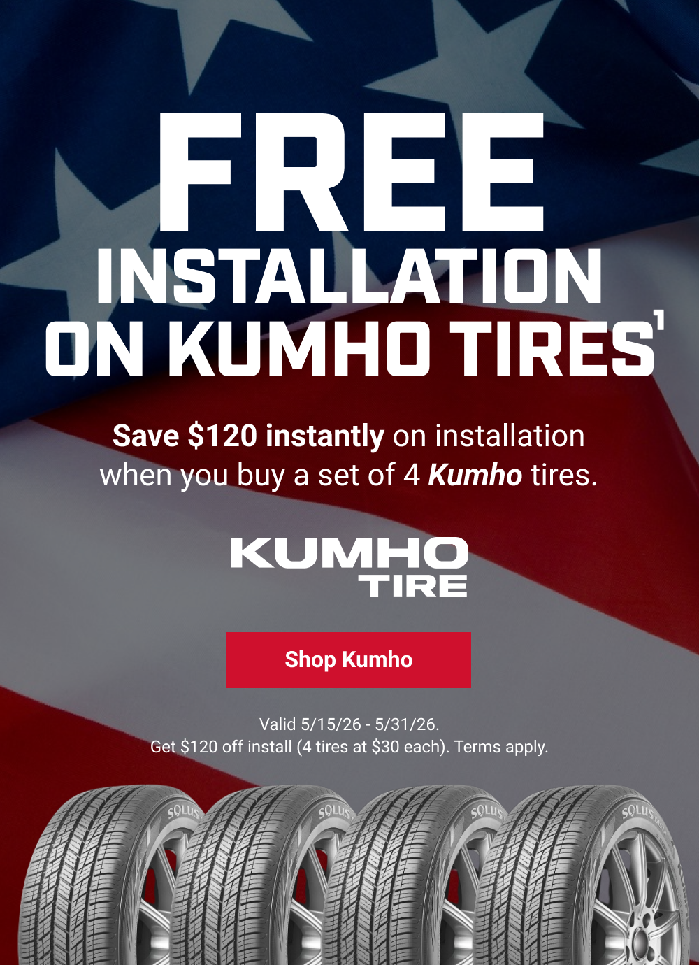FREE INSTALLATION ON KUMHO TIRES(1)