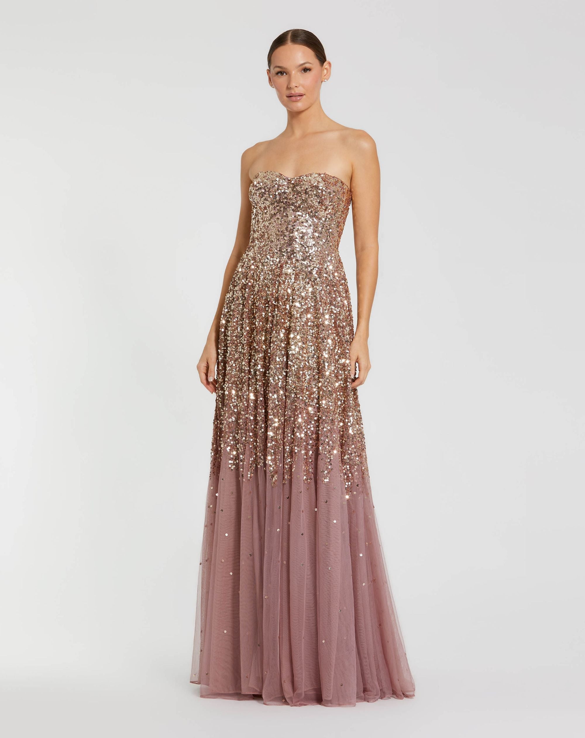 Image of Pink Strapless Sweetheart Neck Sequin Ombre Gown