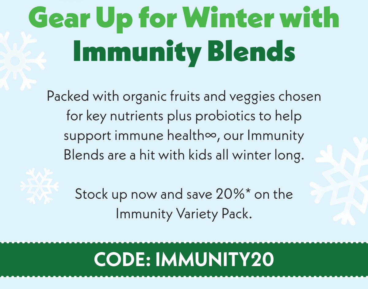 Gear up for winter with immunity blends. Stock up now and save 20%* on the Immunity Variety Pack. Use code:immunity20