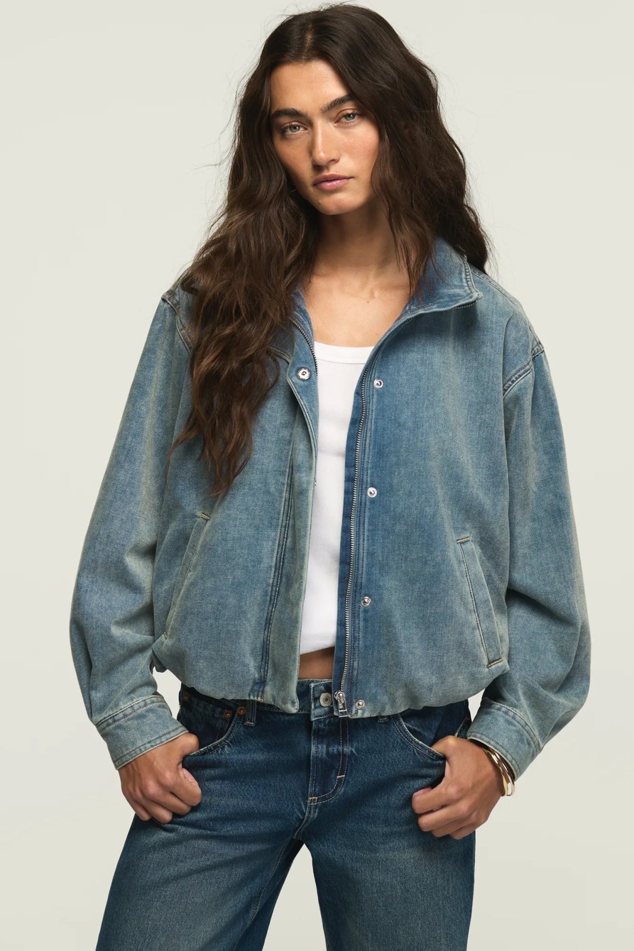 Image of Lucky Brand Velvet Denim Luxe Jacket - Women's Clothing Outerwear Jackets Coats in Vixen Wash
