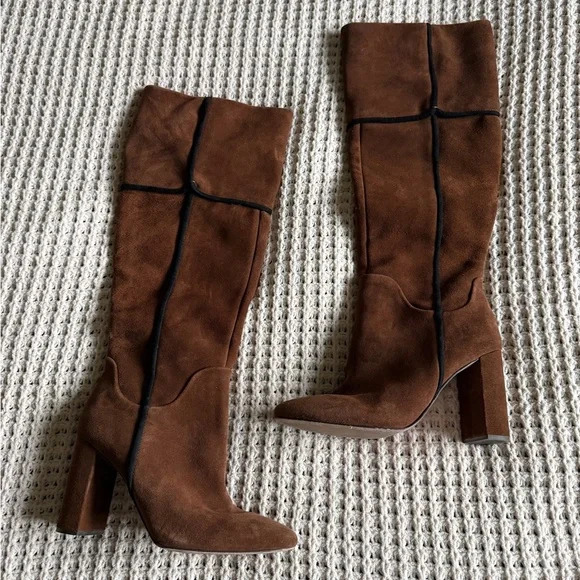 Suede Heeled Knee High Boots