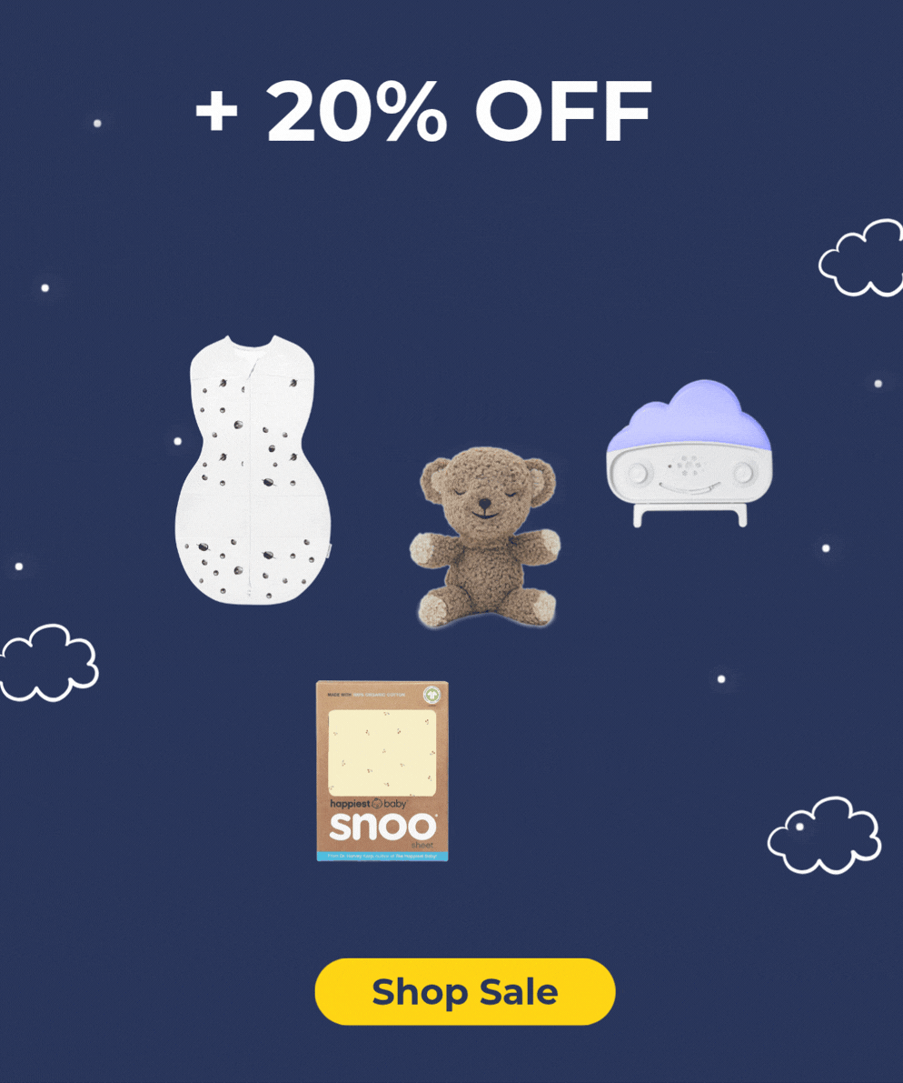 + 20% OFF SITEWIDE* SLEEPEA SWADDLE, SNOOBIE SMART SOOTHER, SNOOBEAR WHITE NOISE LOVEY, SNOO SHEET. SHOP SALE