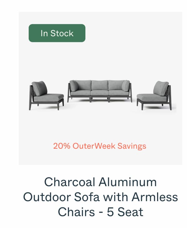Charcoal Aluminum Outdoor Sofa with Armless Chairs - 5 Seat