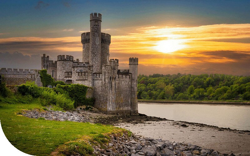 A castle during sunset in Cork, Ireland.