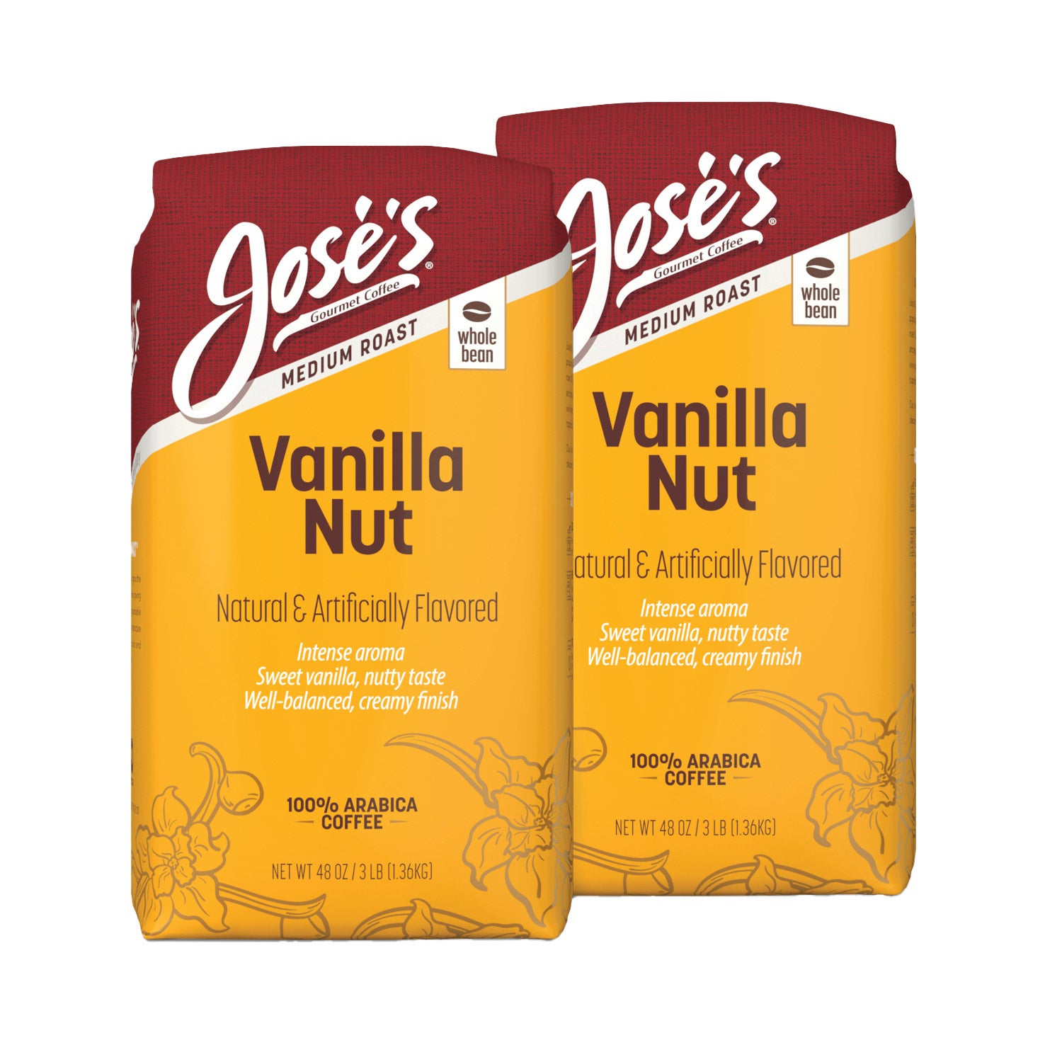 Jose’s Vanilla Nut Whole Bean Coffee 3 lbs, 2-Pack