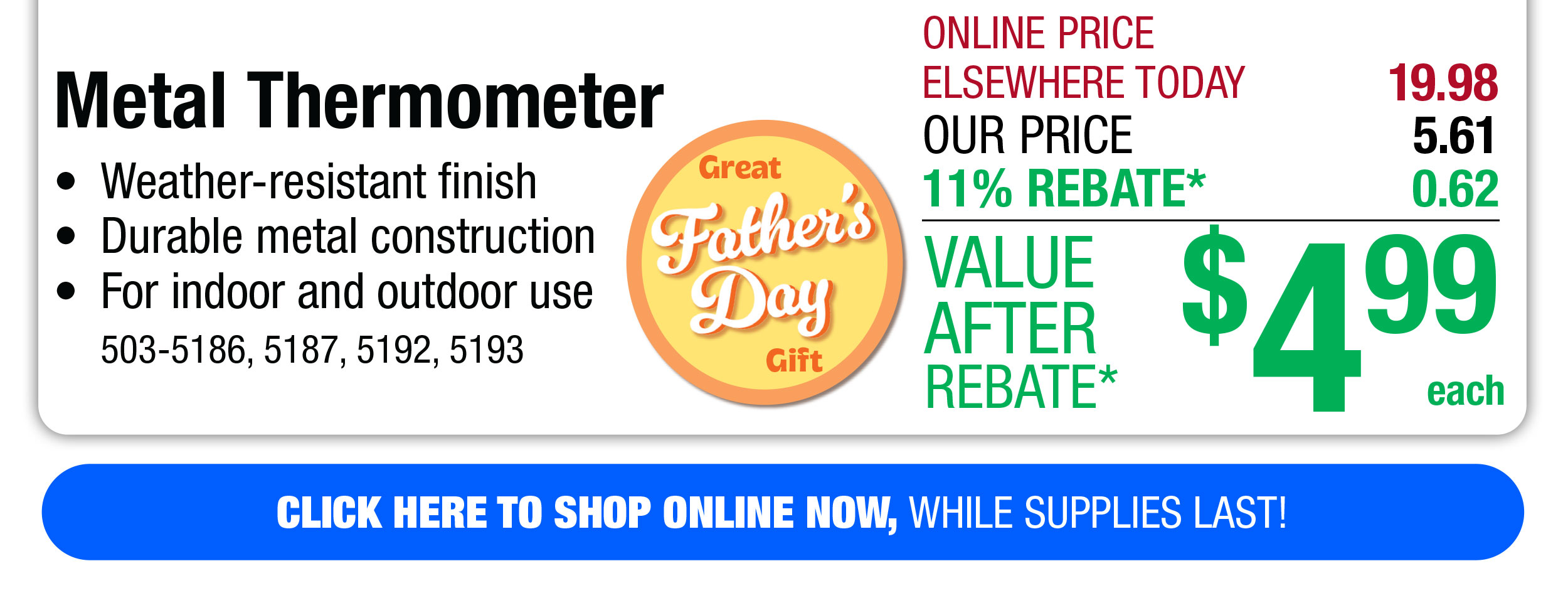Metal Thermometer - Free Shipping To Store!