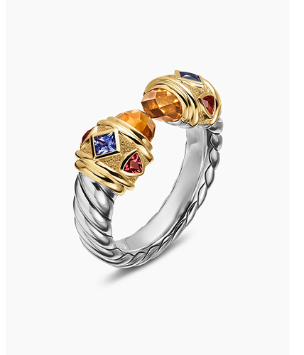 Renaissance® Color RingSterling Silver with 14K Yellow Gold, Madeira Citrine, Tanzanite and Rhodolite Garnet, 10mm