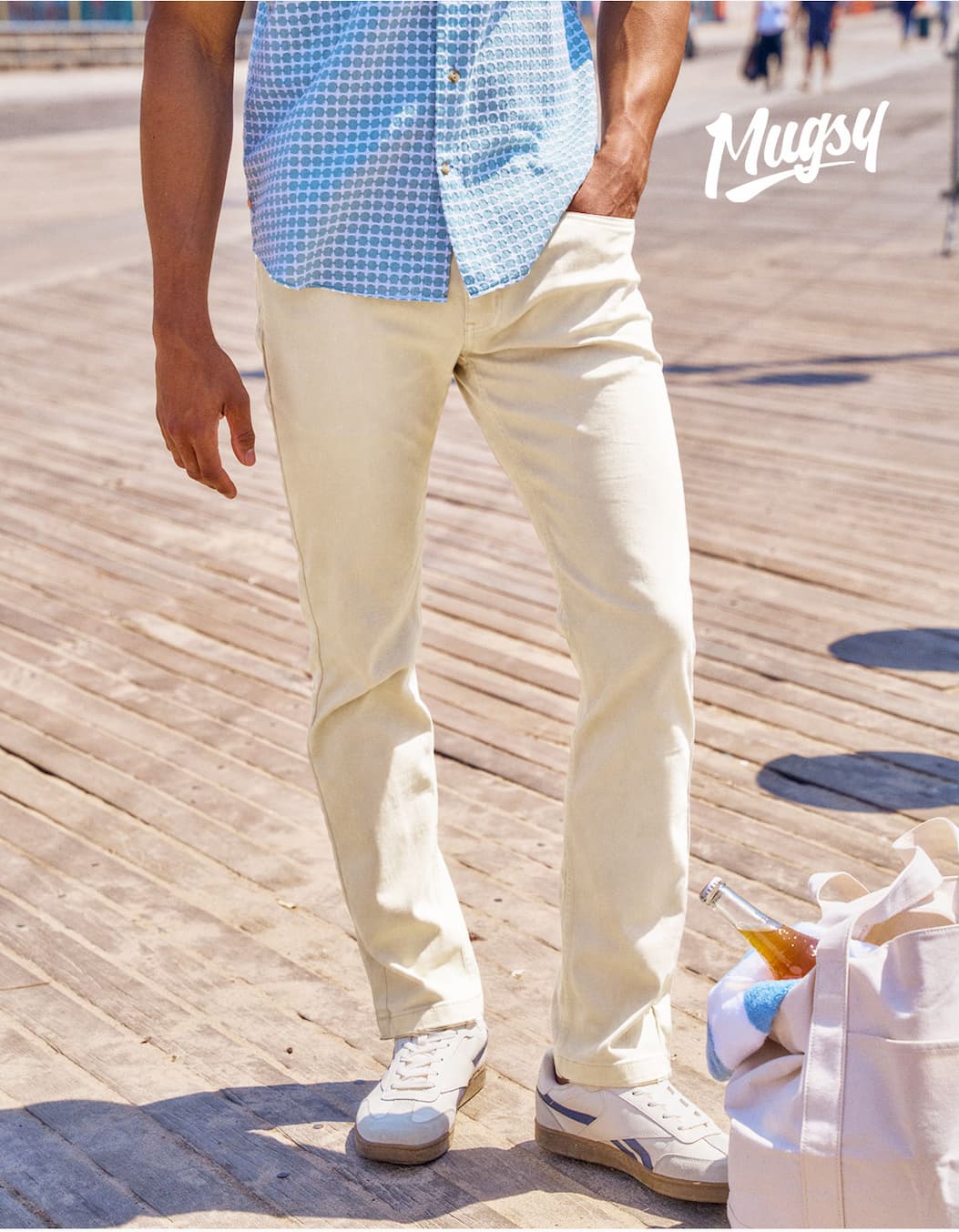 Mugsy Logo, IMG of man wearing Sandbars