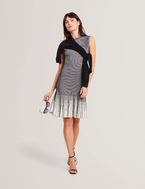 Ribbed Knit Flippy Hem Mini Dress