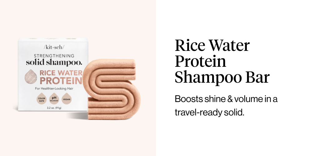 Rice Water Protein Shampoo Bar: Boosts shine & volume in a travel-ready solid.