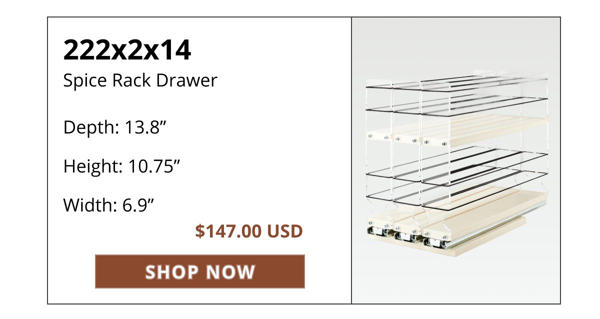 222x2x14 spice rack drawer organizer with extended depth for deep cabinets, pull-out storage solution for spices