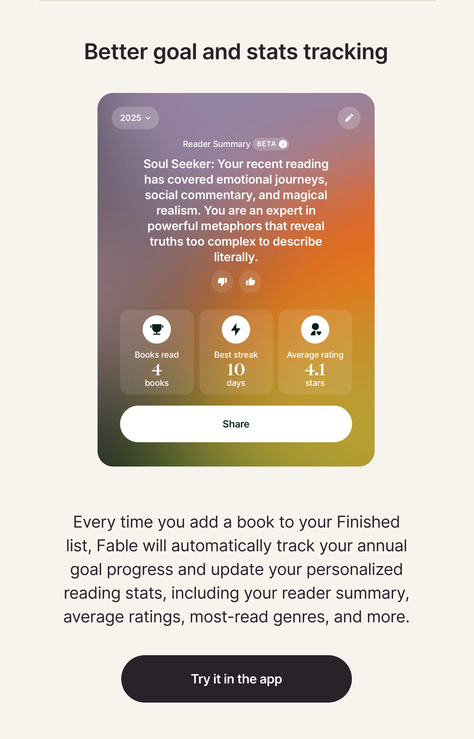 Better goals and stats tracking