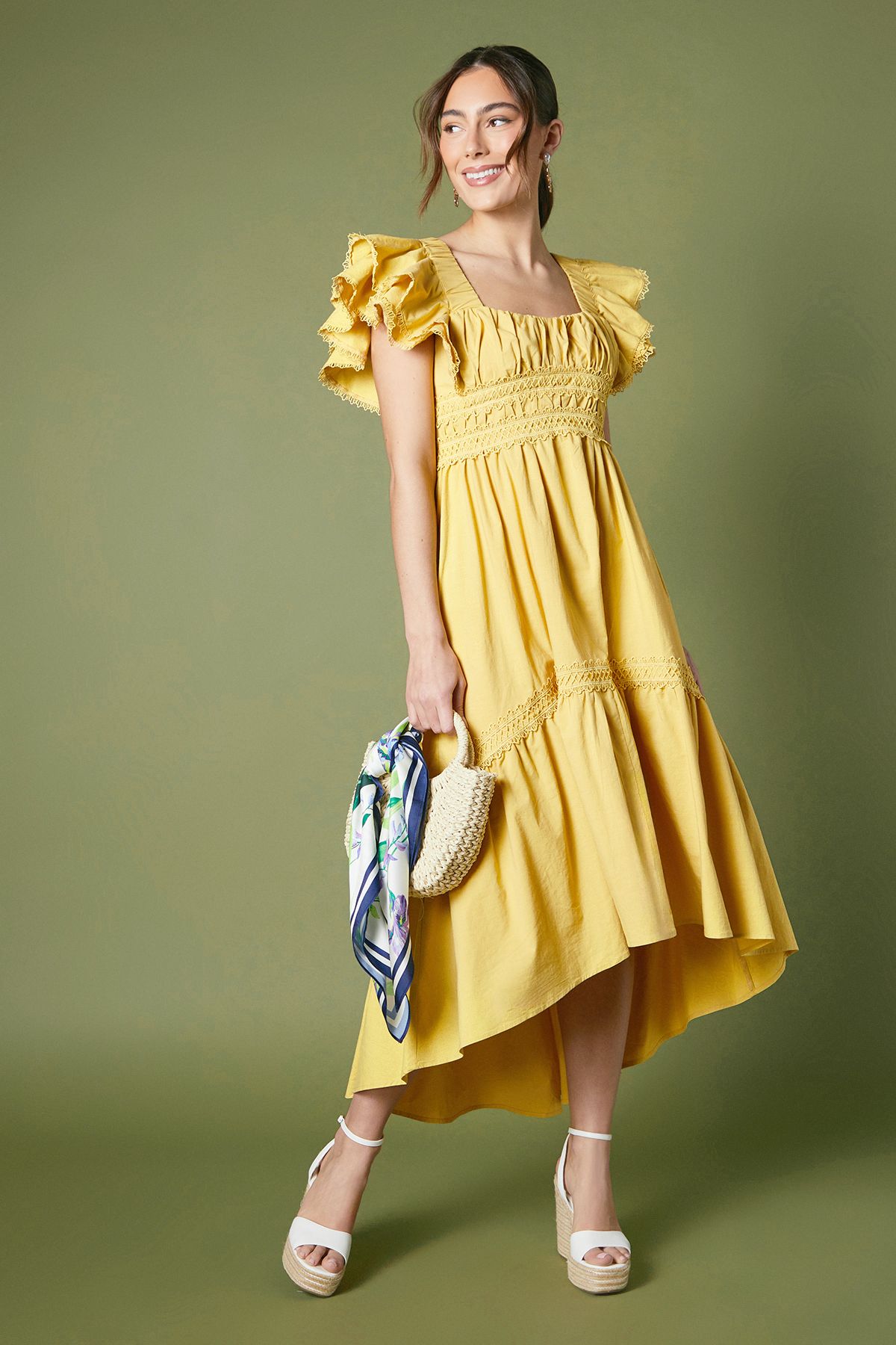 Ruffle Sleeve Tiered Midi Dress