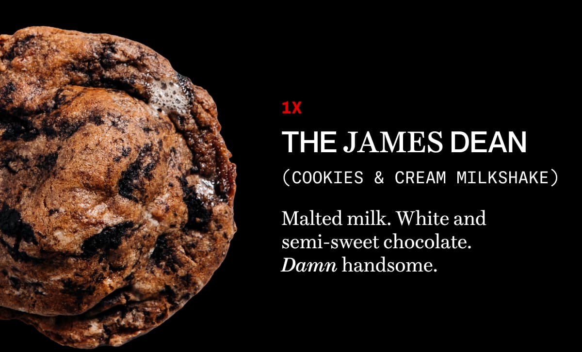 1x the james dean (cookies & cream milkshake) | Malted milk. White and semi-sweet chocolate. Damn handsome. 