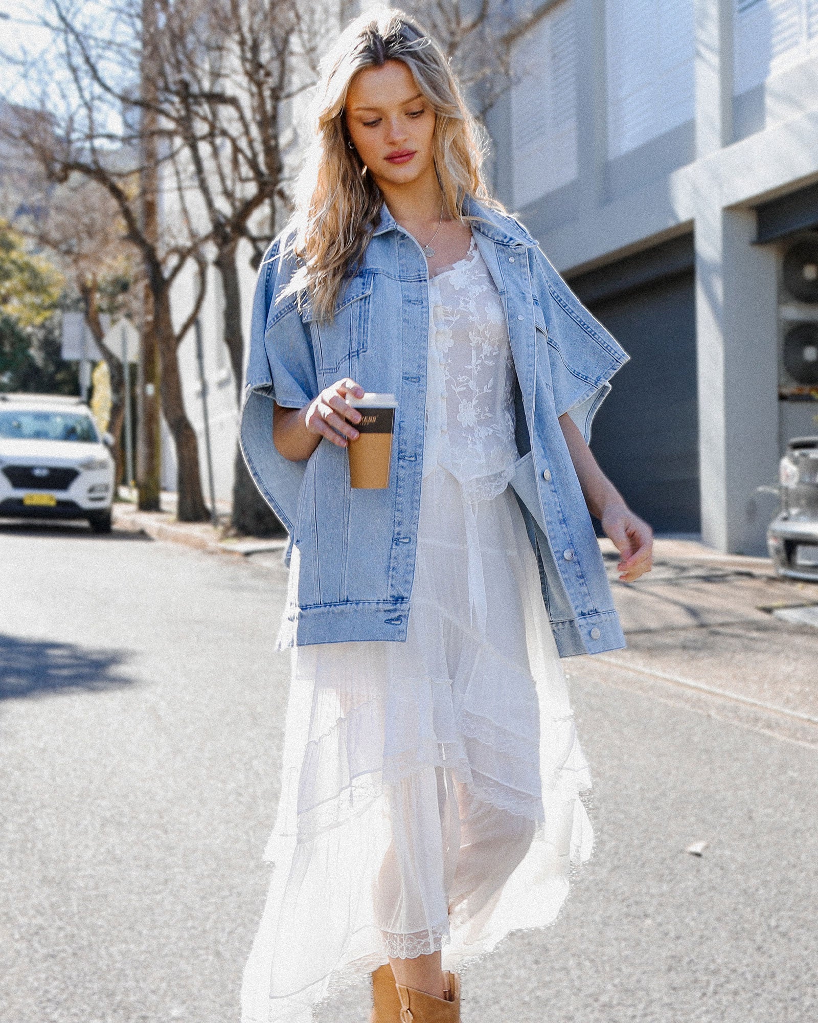 Image of California Soul Oversized Denim Vest - Stonewash