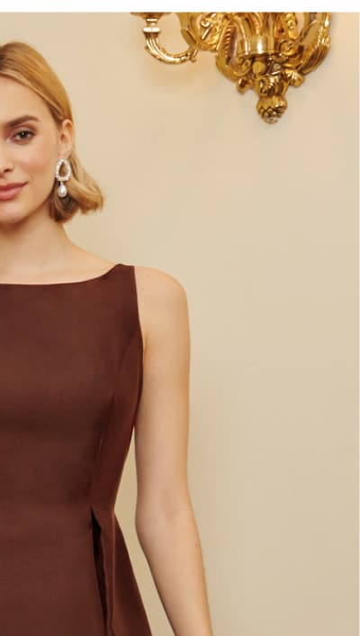 Sleeveless Mikado Fit And Flare Midi Dress With V-Back In Espresso