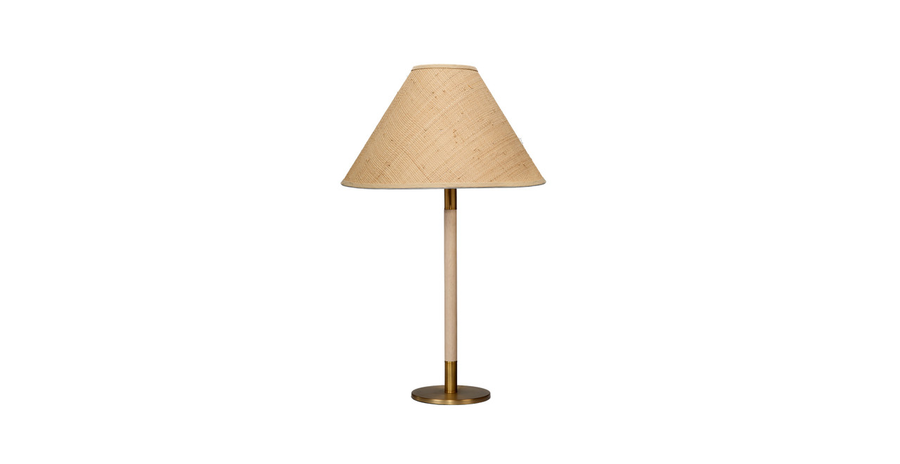 Image of Milo Wood and Metal Table Lamp with Raffia Shade