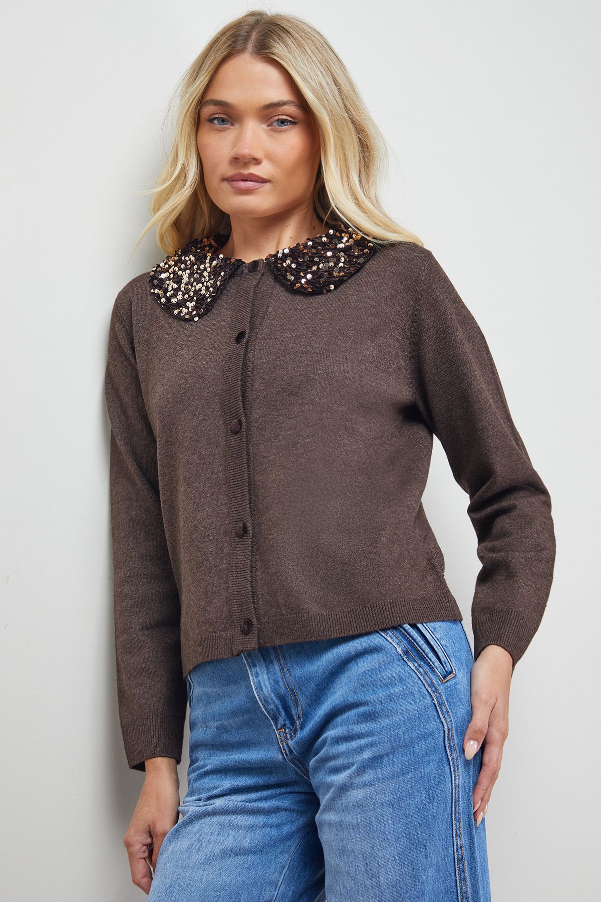 Sequin Collar Cardigan