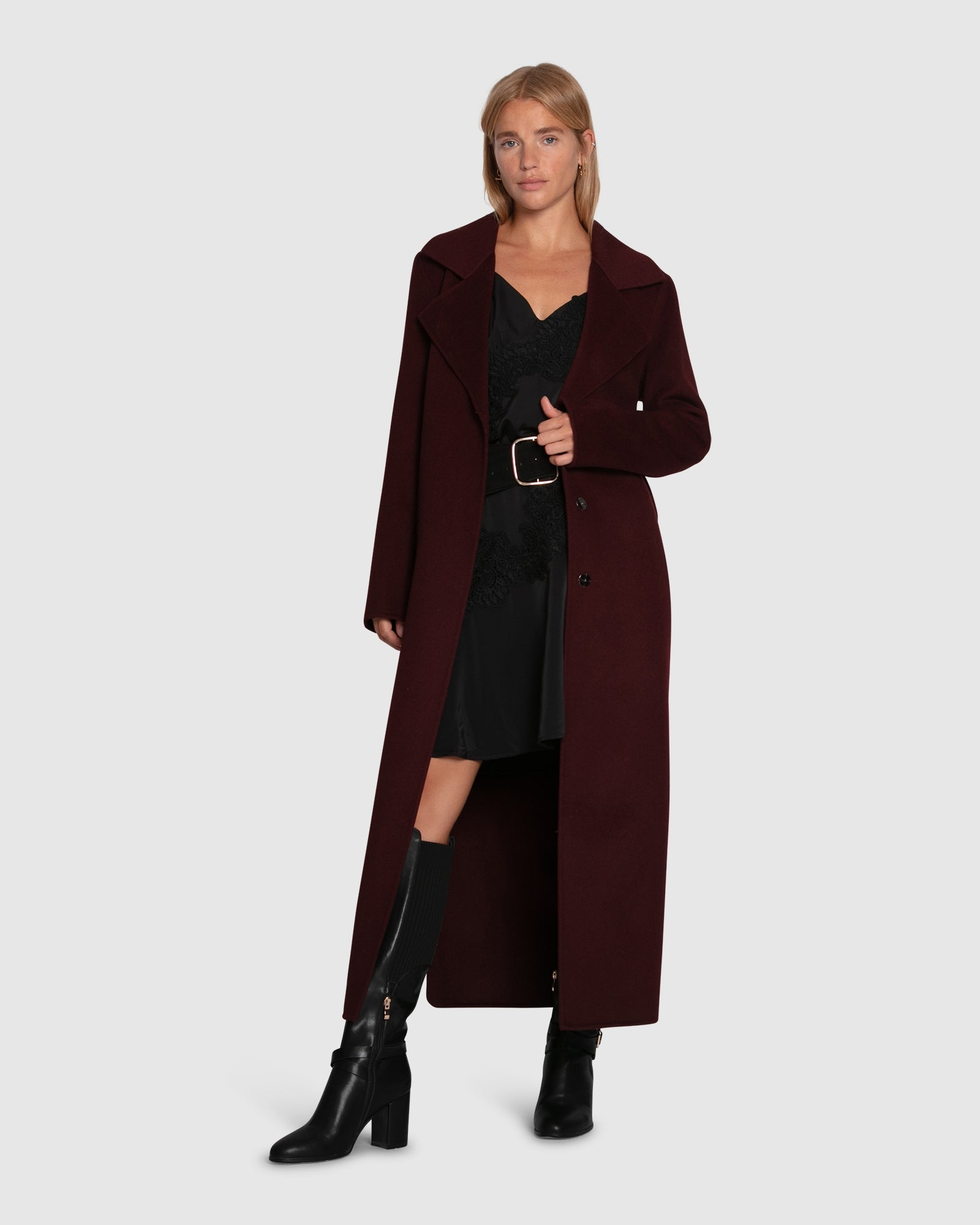 Image of Ex-Boyfriend Wool Blend Maxi Coat - Burgundy