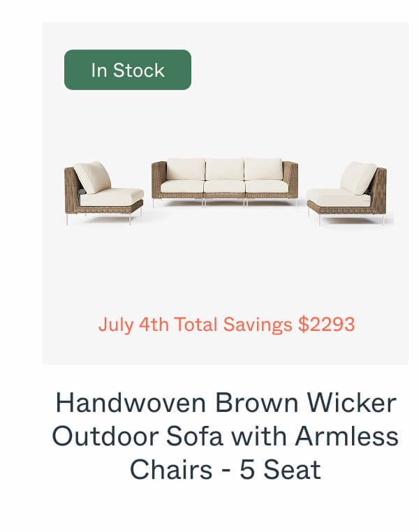 Handwoven Brown Wicker Outdoor Sofa with Armless Chairs - 5 Seat