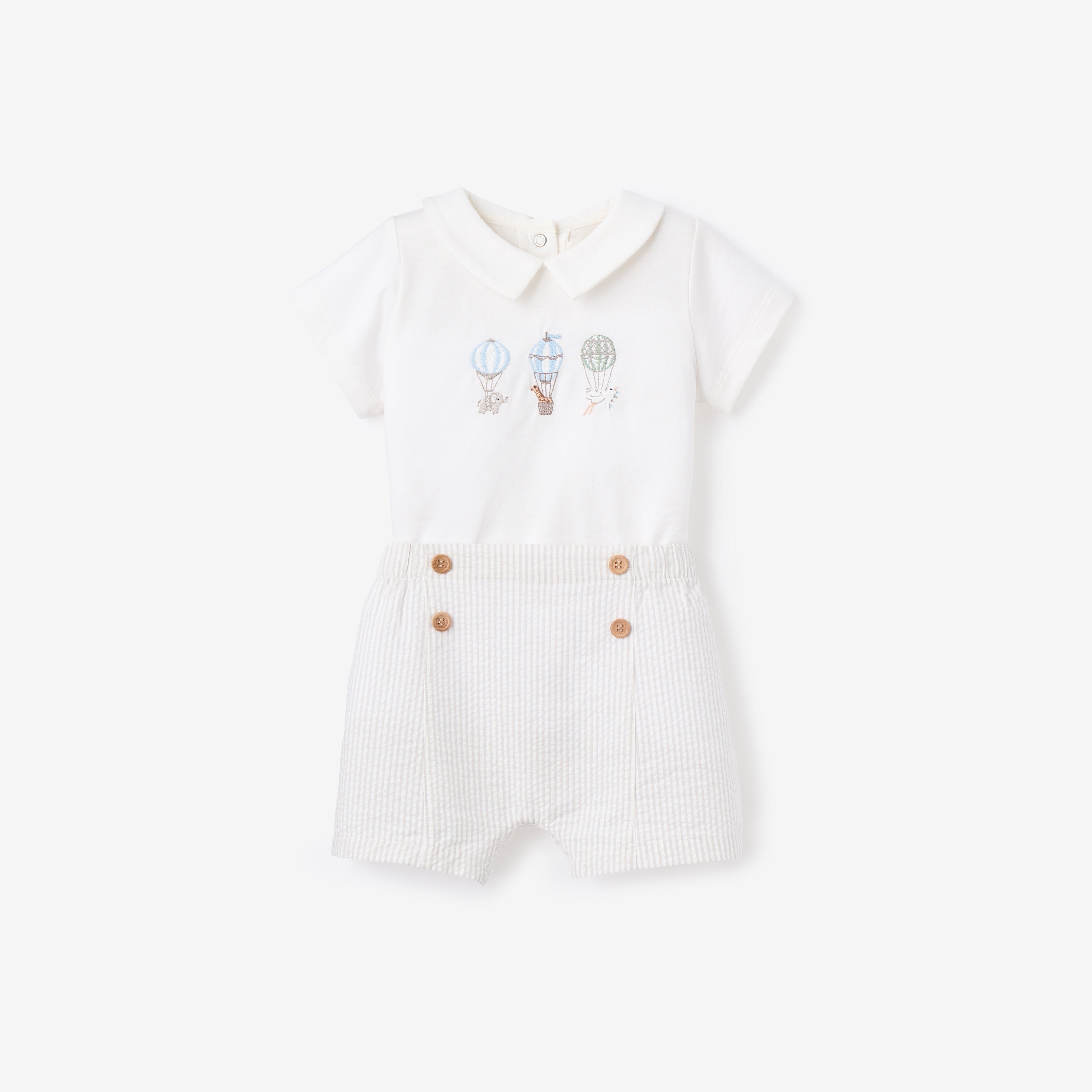Image of Up & Away Embroidered Bodysuit & Seersucker Short Set