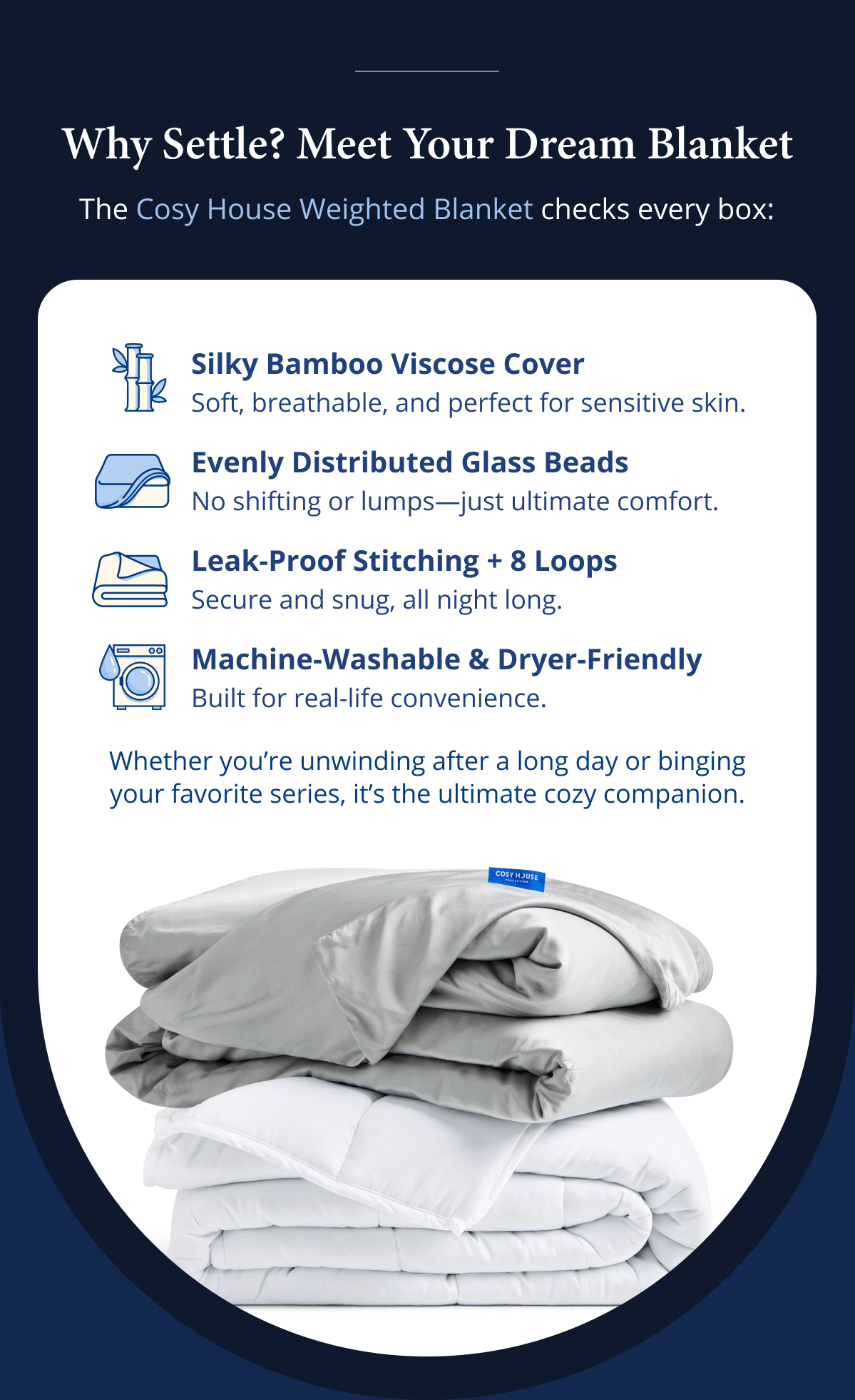 Why Settle? Our Weighted Blanket checks every box!
