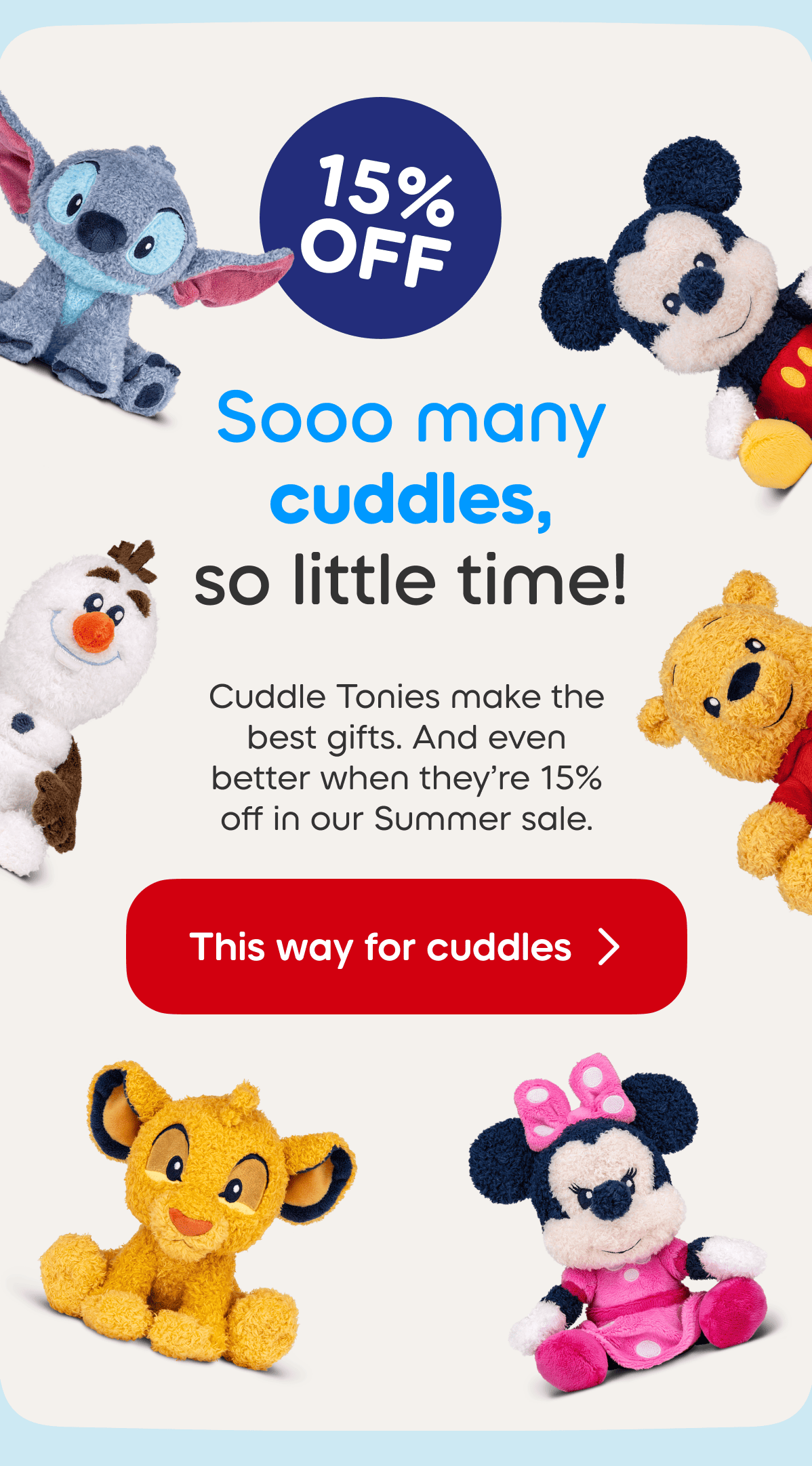 15% off Cuddle Tonies