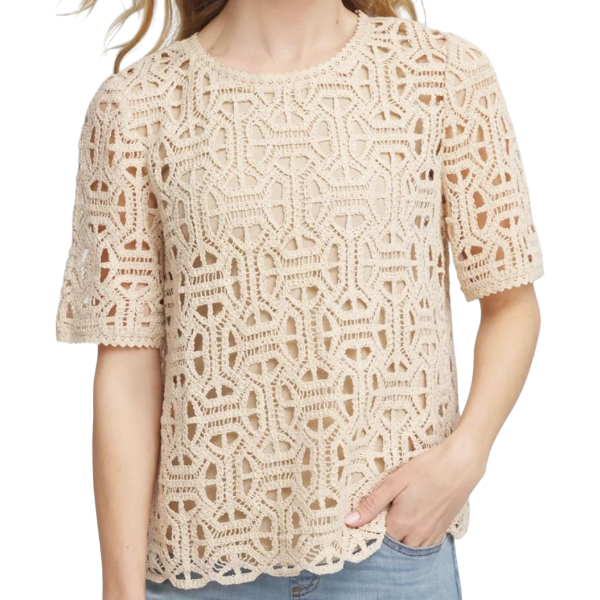 Chicos Short-Sleeve Crochet Top