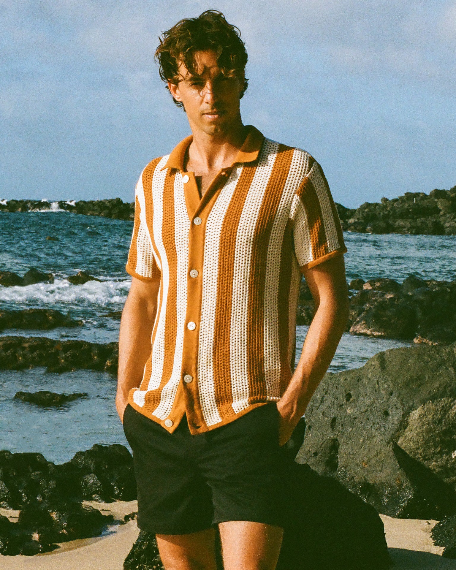 Image of The Dominica Crochet Shirt - Burnt Sienna Stripe