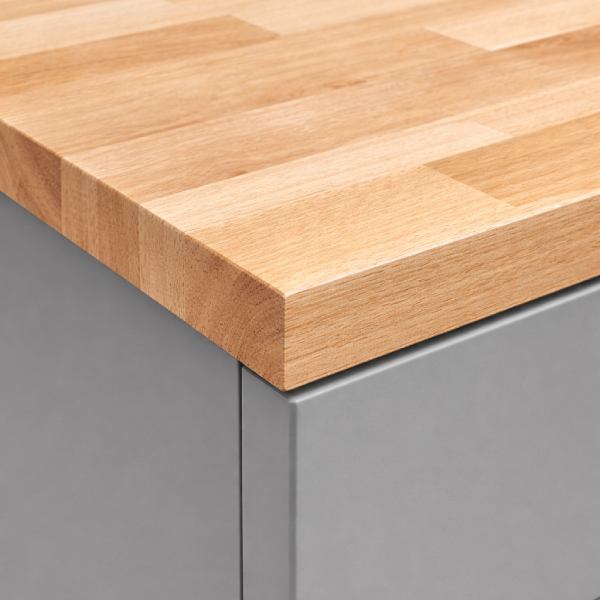 Close-up of optional butcher block work surface