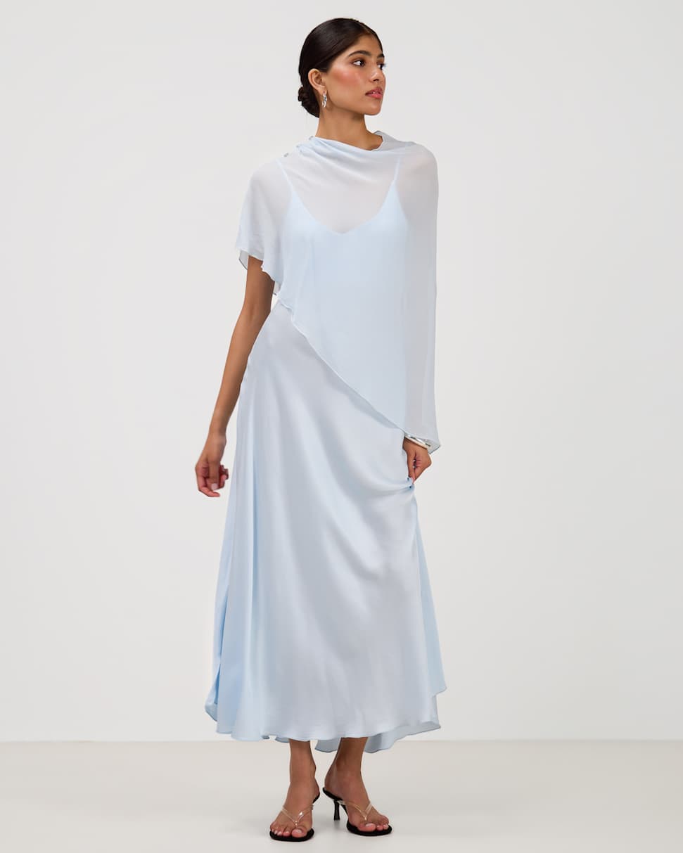 Anne Slip Dress and Lumi Poncho in Glacier