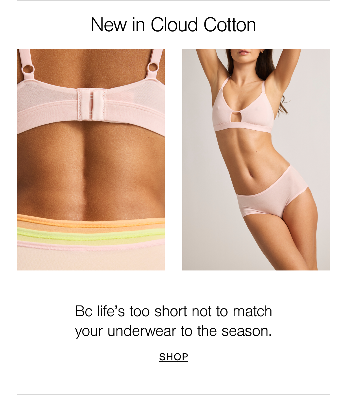 New in Cloud Cotton. Featuring the Cloud Cotton 3-pack in Rainbow Sherbet and Cutout Bra in Shell. Shop Cotton.
