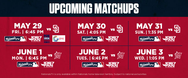 Upcoming matchups - May 29 through June 3