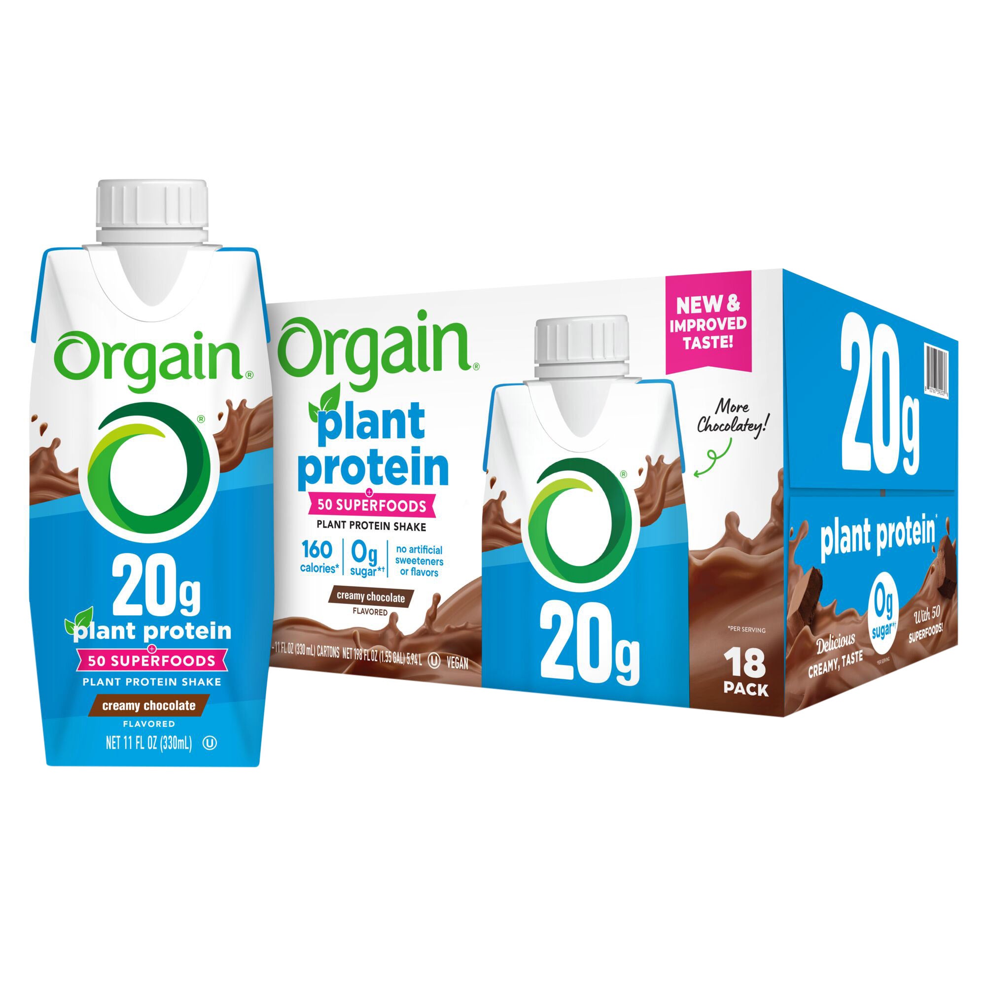 Orgain Plant-Based Protein Shake Creamy Chocolate, 11 fl oz, 18-Pack