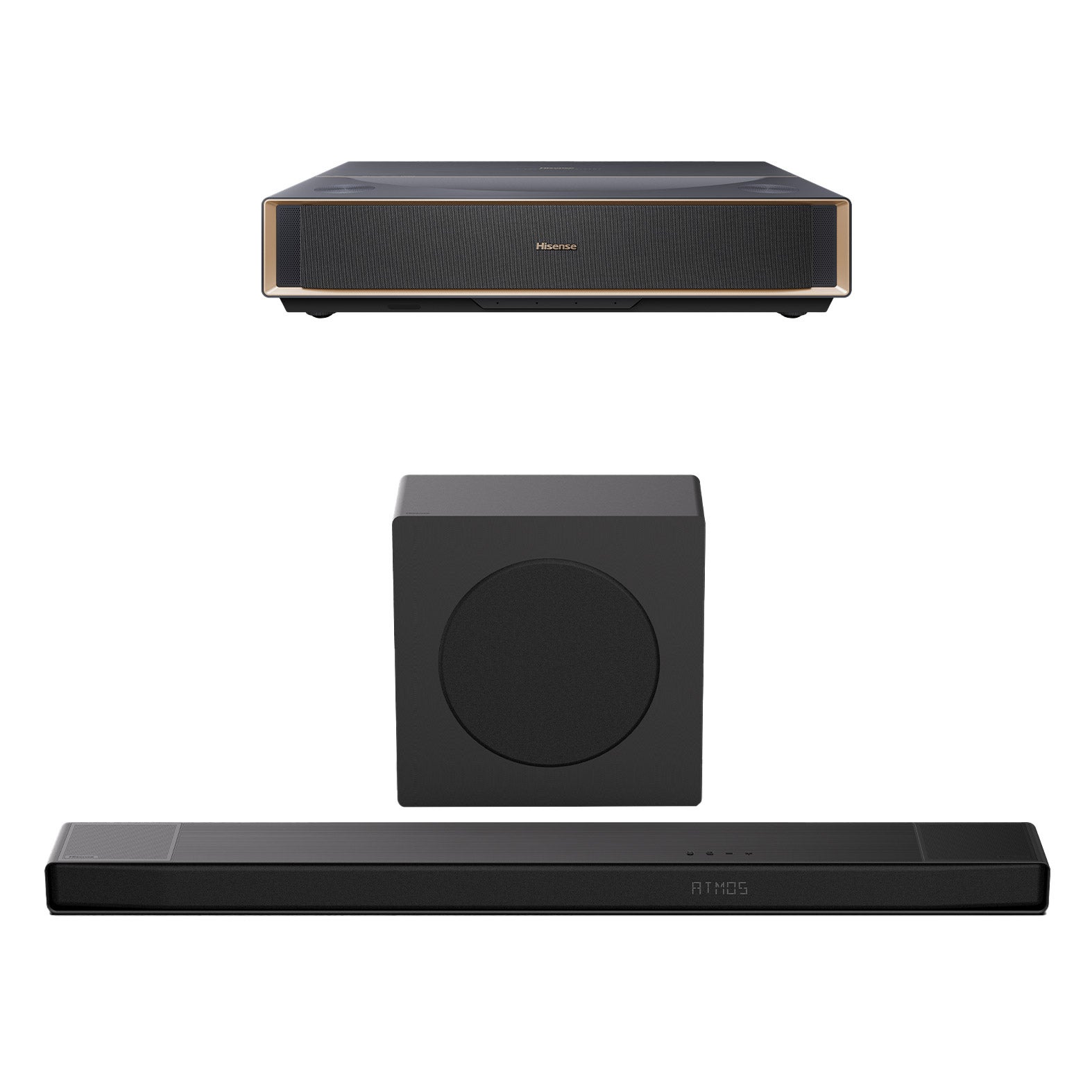 Hisense 80-inch- 150-inch 4K UHD IMAX Enhanced Triple Laser Smart UST Projector PT1 Bundled with 3.1.2ch Dolby Atmos Soundbar