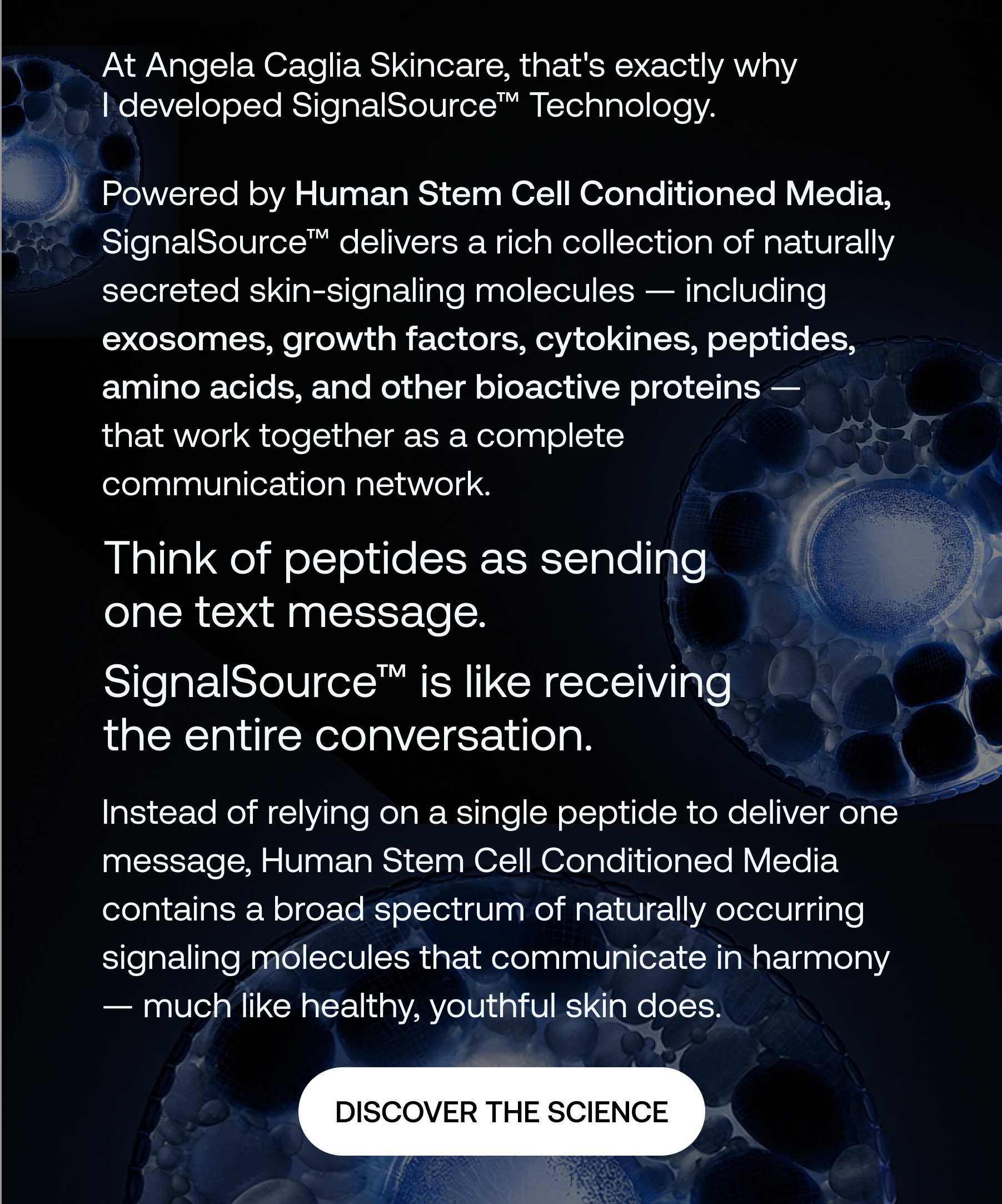 Graphic explaining SignalSource™ Technology and how it helps skin communicate through natural signaling molecules.